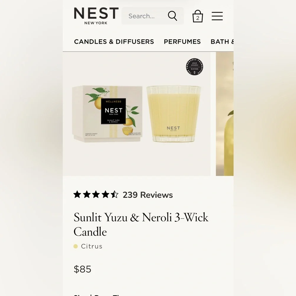 Nest Sunlit Yuzu & Neroli Three-Wick Candle, BRAND NEW - Picture 2 of 8